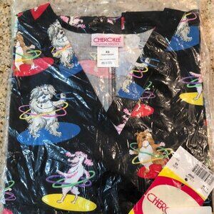 Cherokee Scrub Top XS Dog with Hula hoops
